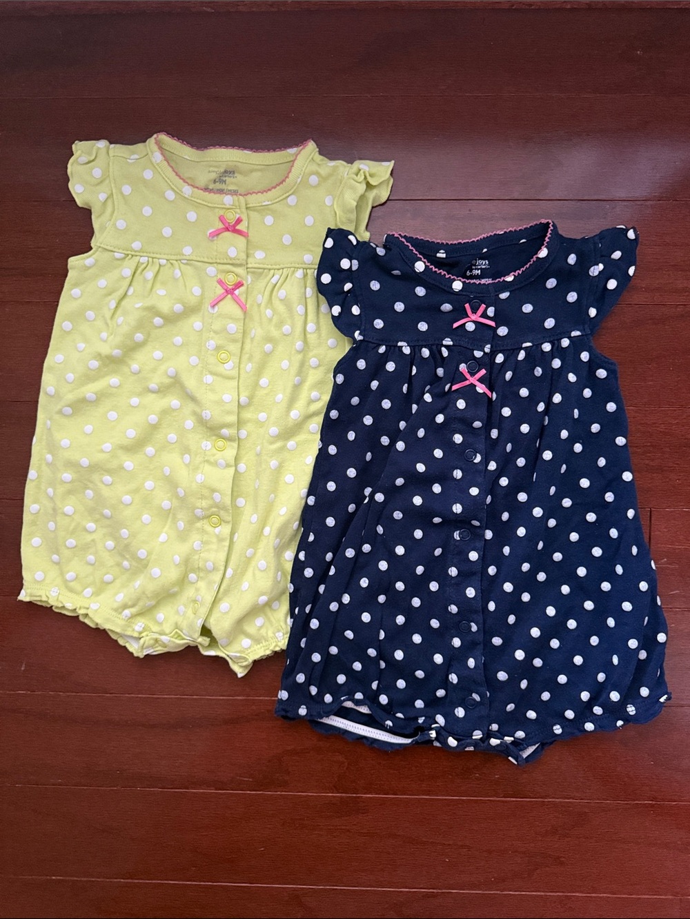 Carter’s 2 Pack of Polka Dot Rompers Green and Blue 6-9 months
